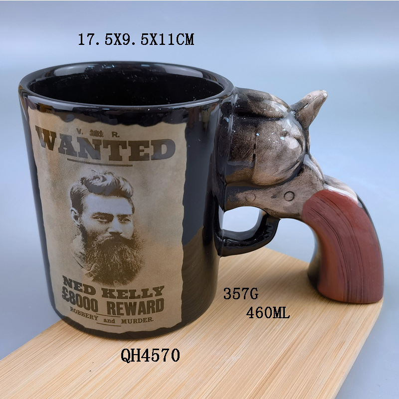 Red creativa taza de pistola de cerámica roja de galvanoplastia taza de revólver taza de mango en forma especial en forma de taza de café 3D