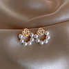 Silver needle, universal earrings from pearl with bow, silver 925 sample, city style, simple and elegant design, wholesale