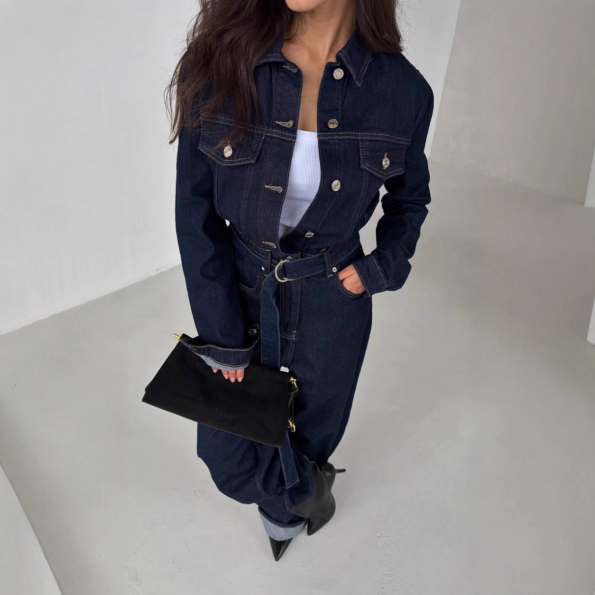 2026 European and American Spring Women's Street Style Workwear Style Denim Jumpsuit Loose Thin Strap Casual Jumpsuit for Women