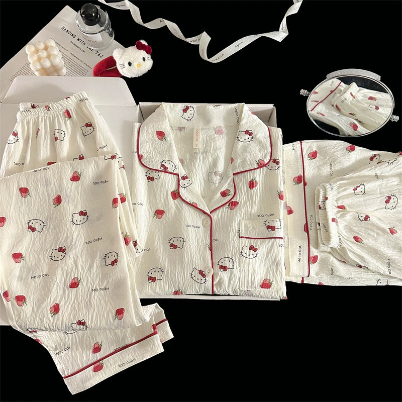 Комплект пижам Hello Kitty, японский хлопок, короткий рукав, 3 предмета, летняя пижама