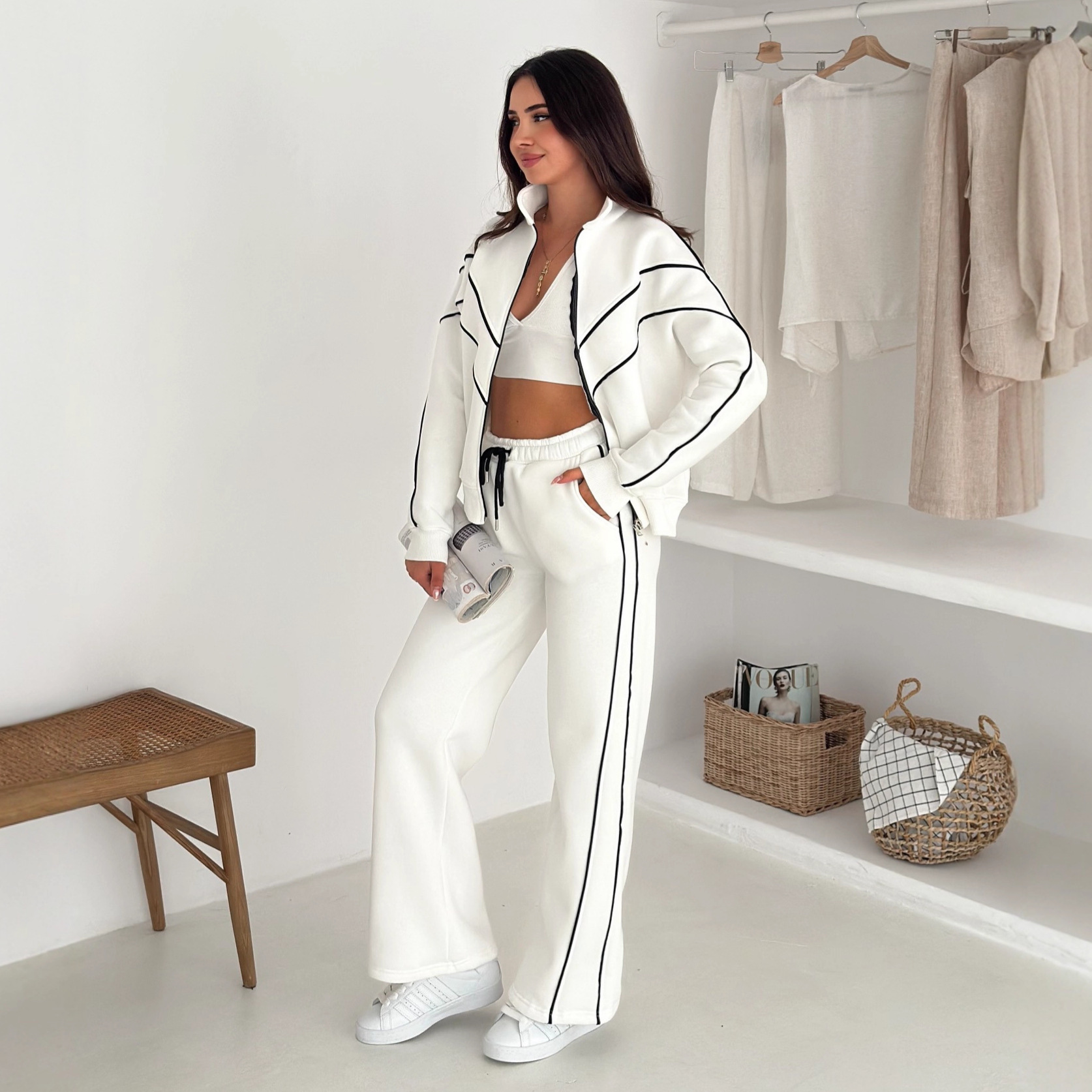 2026 Cross-Border Casual Outfit For Women, European American Street Style, Long-Sleeve Fold-Neck Cardigan And_ecoleips.com