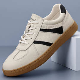 男鞋真皮德训头层牛皮新款牛筋底潮流百搭透气缝线软底开车休闲鞋