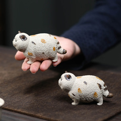 宜興紫砂茶ペット招き猫の装飾品手作りカンフー茶道アクセサリー茶遊びティーセットクリエイティブ小さな花猫卸売