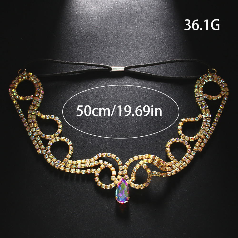 Exótico rhinestone gota de agua frente cadena europea y americana exagerada tocado de Halloween todo-fósforo joyería headwear