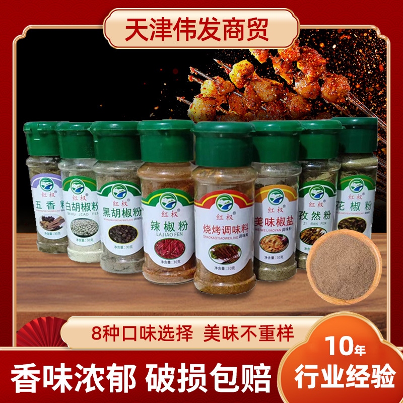 烧烤调味八件套瓶装户外野炊便携带孜然五香粉椒盐黑胡椒粉烧烤料