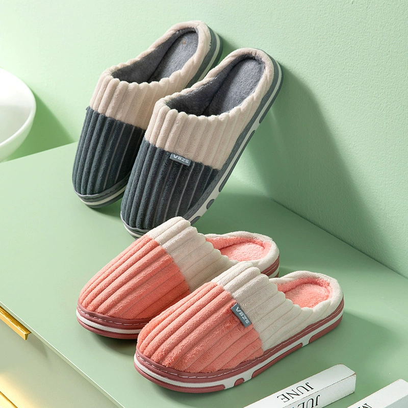Осенне-зимние вельветовые домашние теплые хлопковые тапочки для мужчин и женщин, пары, домашние хлопковые тапочки с деревянным полом, зимние