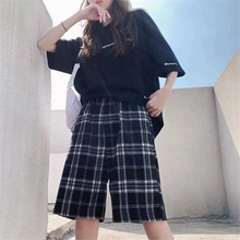 格子短裤女夏季薄款宽松显瘦运动学生休闲百搭潮流裤子女2021新款