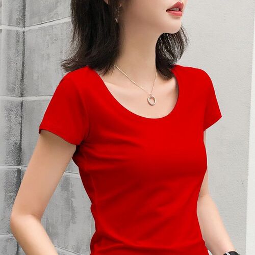 Black Short Sleeve T-Shirt Women 2025 New Summer Round Neck Slim Fit Versatile Top Half Sleeve Fashion T-Shirt Wholesale 