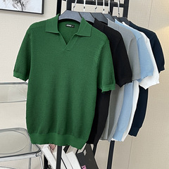 メンズ春夏秋ビジネスpoloニットプルオーバージャカードパイナップル針スリム上着