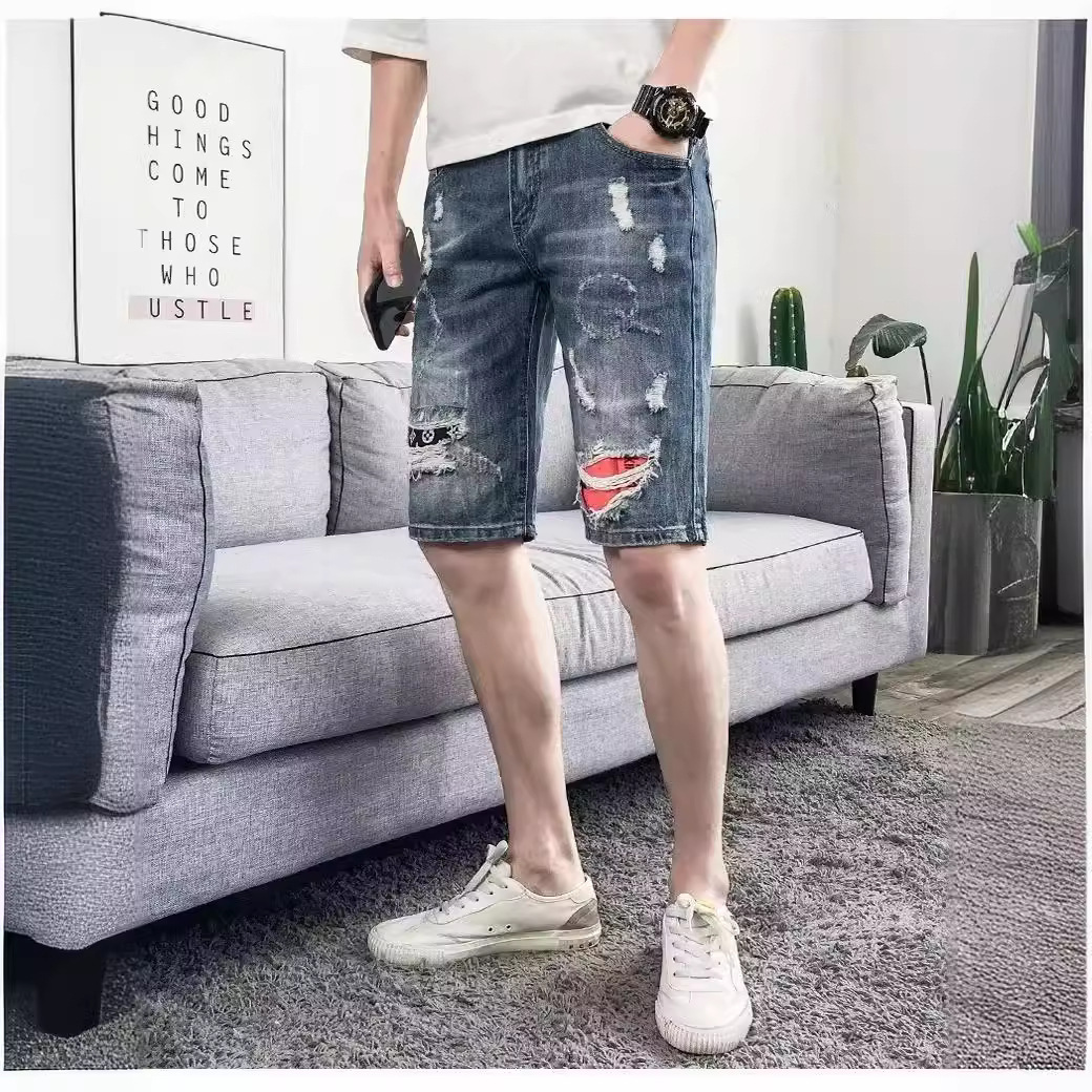 Tide Zipper Japanese Jeans Micro-elastic Youth Fashion Summer Pants Men's Ripped New Harajuku Washing