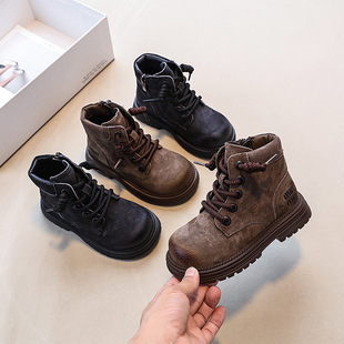 Children's Retro Pigskin Martin Boots Autumn and Winter 2024 New fleece-lined Warm Boots Boys and Girls Non-slip Leather Boots