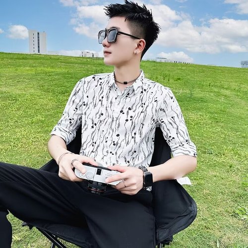 Summer Ice Silk Shirt Men's Short Sleeve Business Casual Iron-Free Collar Shirt Men's Middle-Age Printed Upper Garment