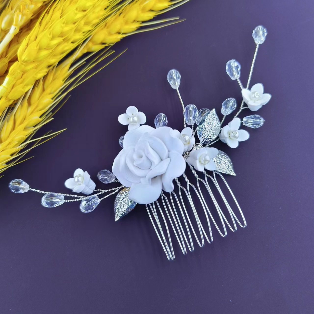 Handmade soft clay hair comb, vintage Hanfu updo hairpin, Xiuhua cheongsam hairstyle accessory, bridal headdress wholesale.