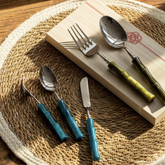 クリエイティブ竹アクリル食器カトラリーフォークスプーンセット食器 8 ピースセット 304 ステンレス鋼食器卸売