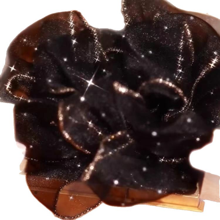 Elástico de cabelo elegante preto com flor e céu estrelado_voghion.com