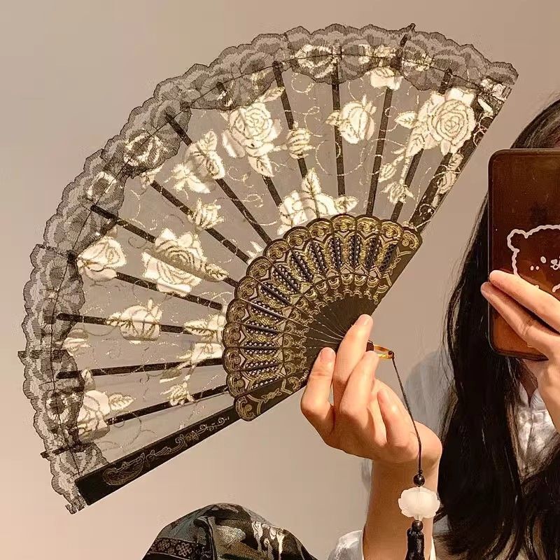 新しいレトロなレースの中国扇子ダンス扇子写真撮影漢服チャイナドレス写真古代スタイルポーズインターネット有名人の小道具|undefined