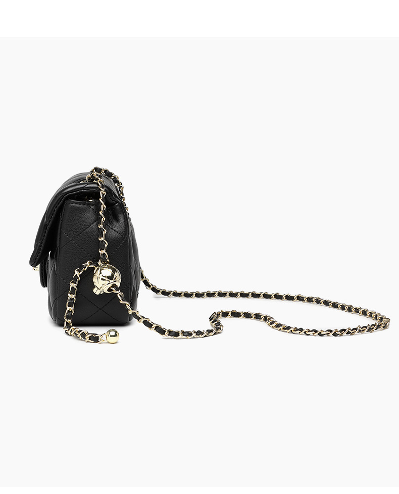 Genuine leather square chubby little golden ball 2024 new women's small fragrant style diamond grid chain single_voghion.com