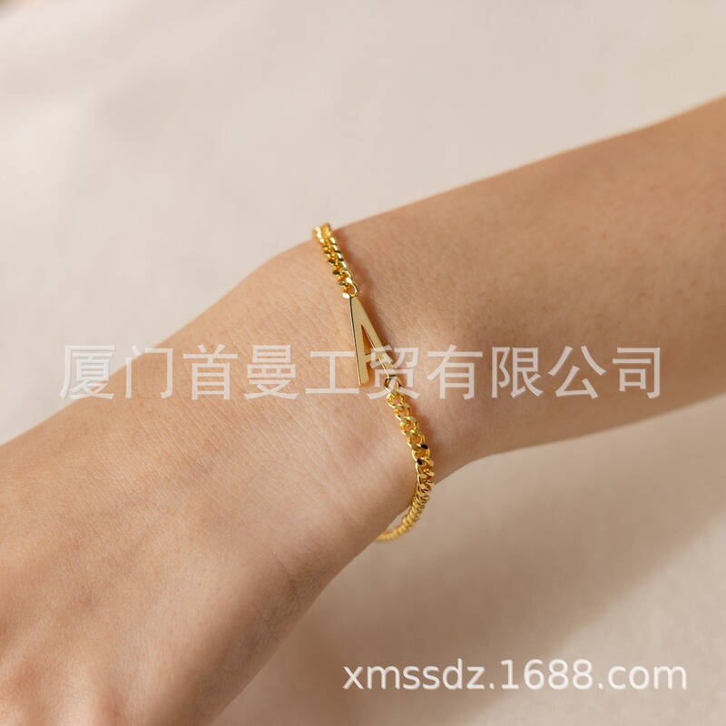 Cross-Border Ins Style New Custom Commemorative Initials 26 Letters Stereo Stainless Steel S925 Silver 18K Bracelet