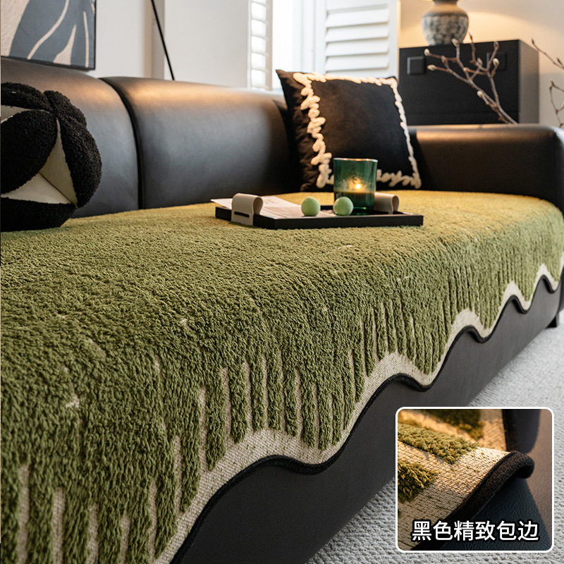 Alta sensación de cojín de sofá otoño y invierno 2024 nuevo tipo de peluche de una pieza de fila recta cojín antideslizante sofá cubierta