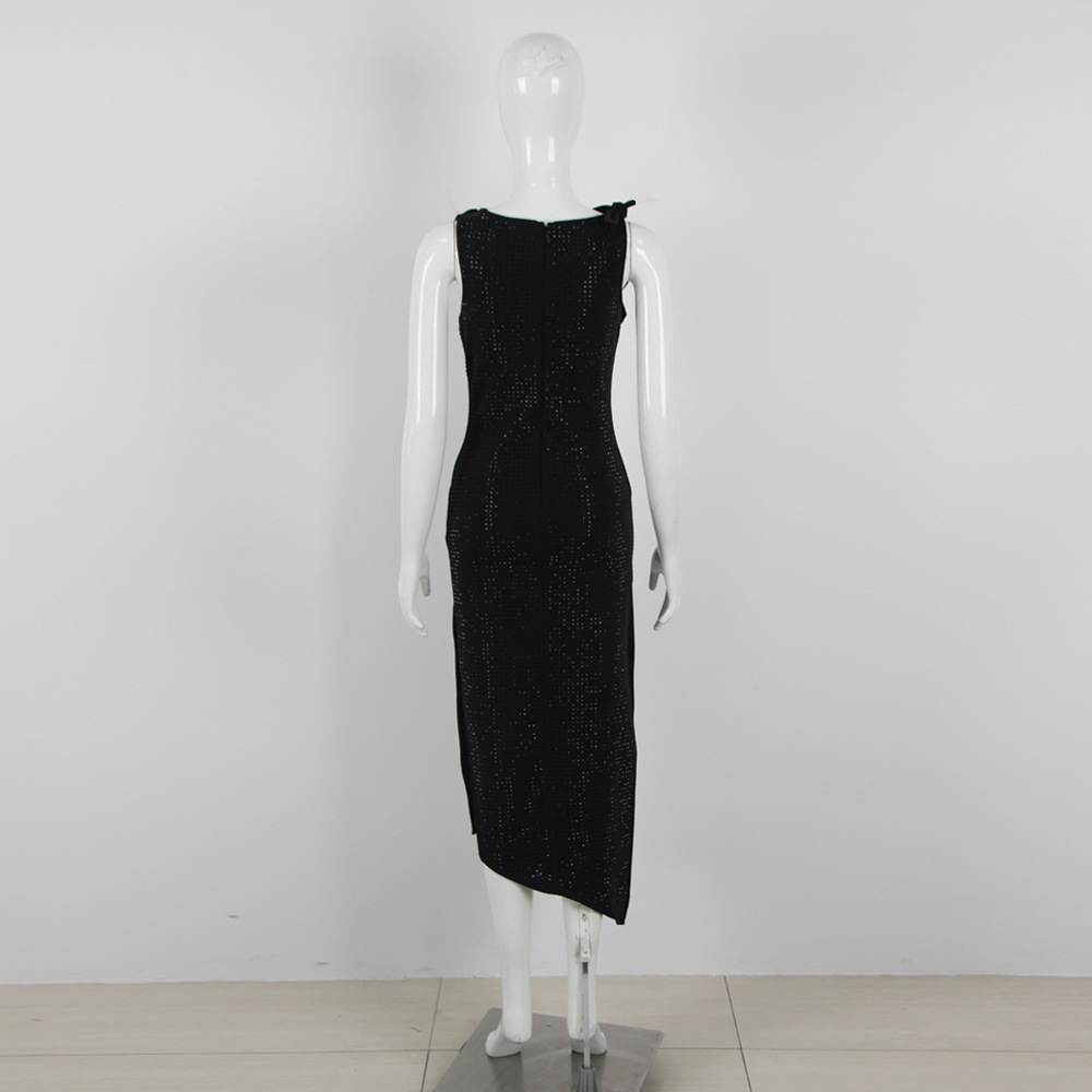 2023 otoño y verano europeo y americano nueva moda sexy fiesta caliente rhinestone sin mangas manga larga vendaje vestido largo mujeres image 5