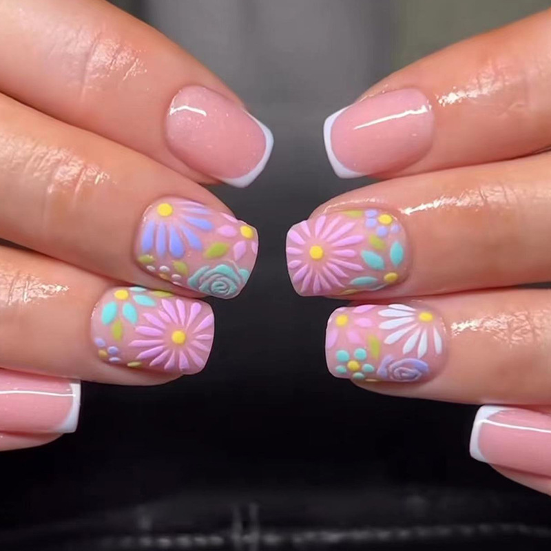 Simple Barbie Powder Frosted Wear Armor European and American ins Style Flower Sweet Fake Nail Finished Nail Piece 24 Pack