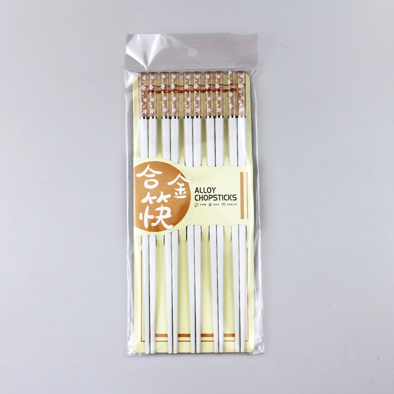食福乐 クリエイティブでロマンチックな白琥珀桃の花箸 5膳セット カードバッグ入り 健康的な家庭用合金箸 結婚式用|undefined