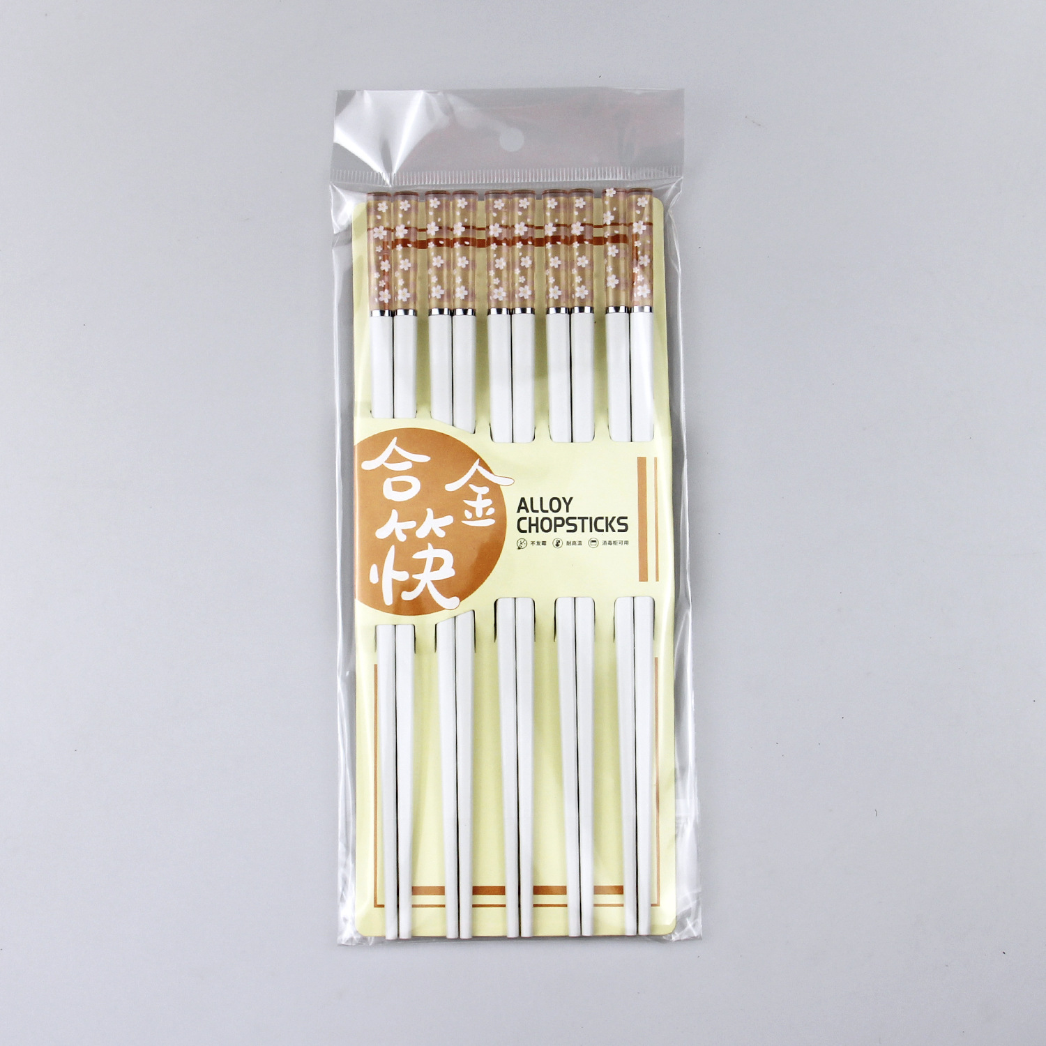 24.3cm白色樱花筷-粉色筷头-5双装