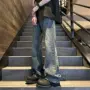 美式微喇直筒水洗牛仔裤