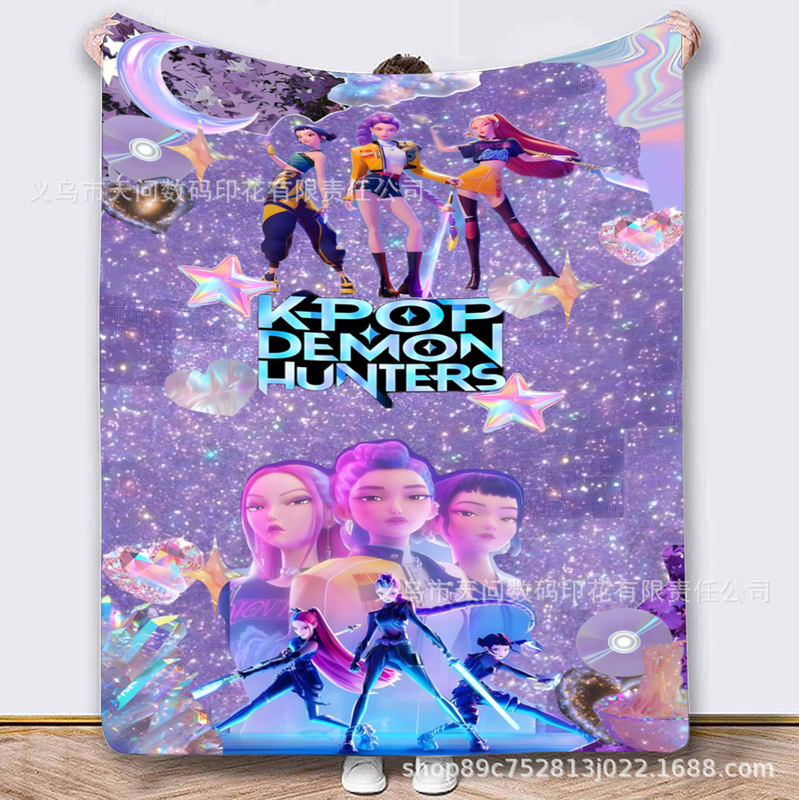 亚马逊热款jit希音temu K-POP 猎魔女团系列法兰绒毛毯 代 贴标|undefined