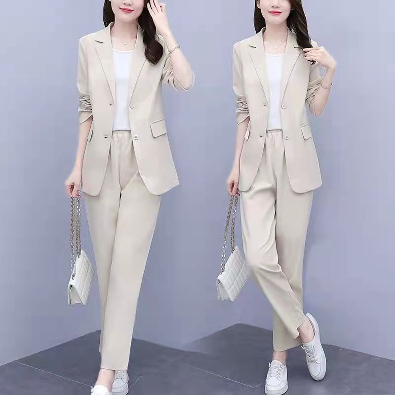 大码女装两件套气质女神范裤子欧美显瘦微胖妹妹西装外套春秋新款|undefined