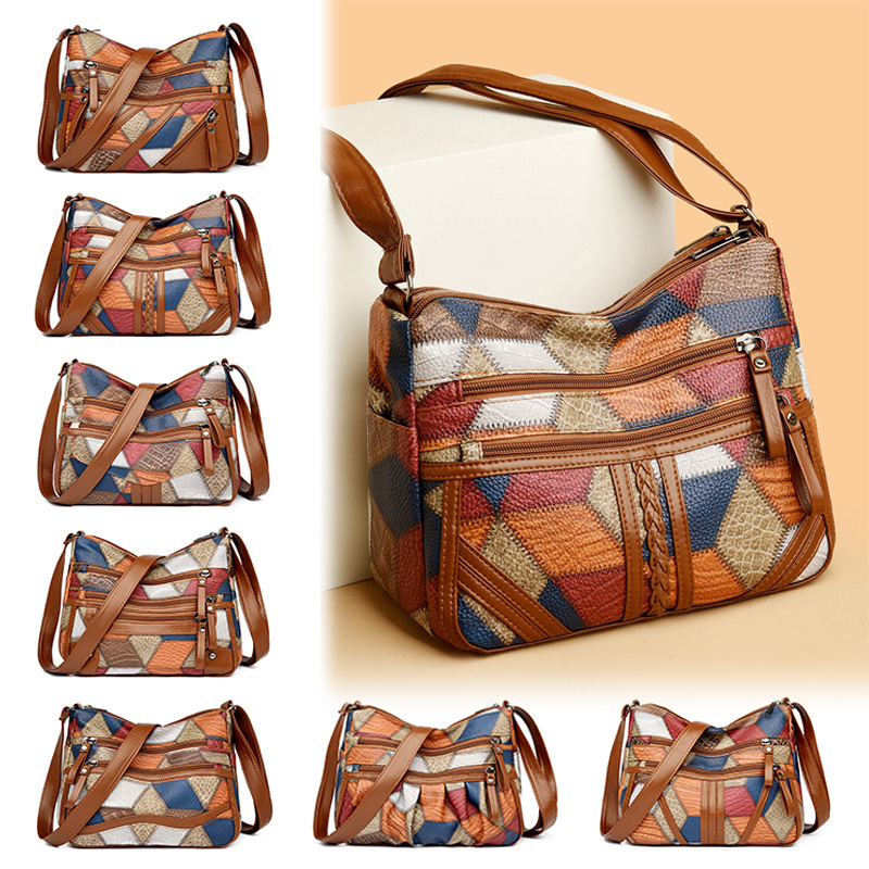 Contrast-color Patchwork Mid-Length Bag for Women, New Arrival Fashionable & Simple Design — Soft Leather, Versatile Multi-Compartment Shoulder/Crossbody Bag, Perfect as an Underarm Tote