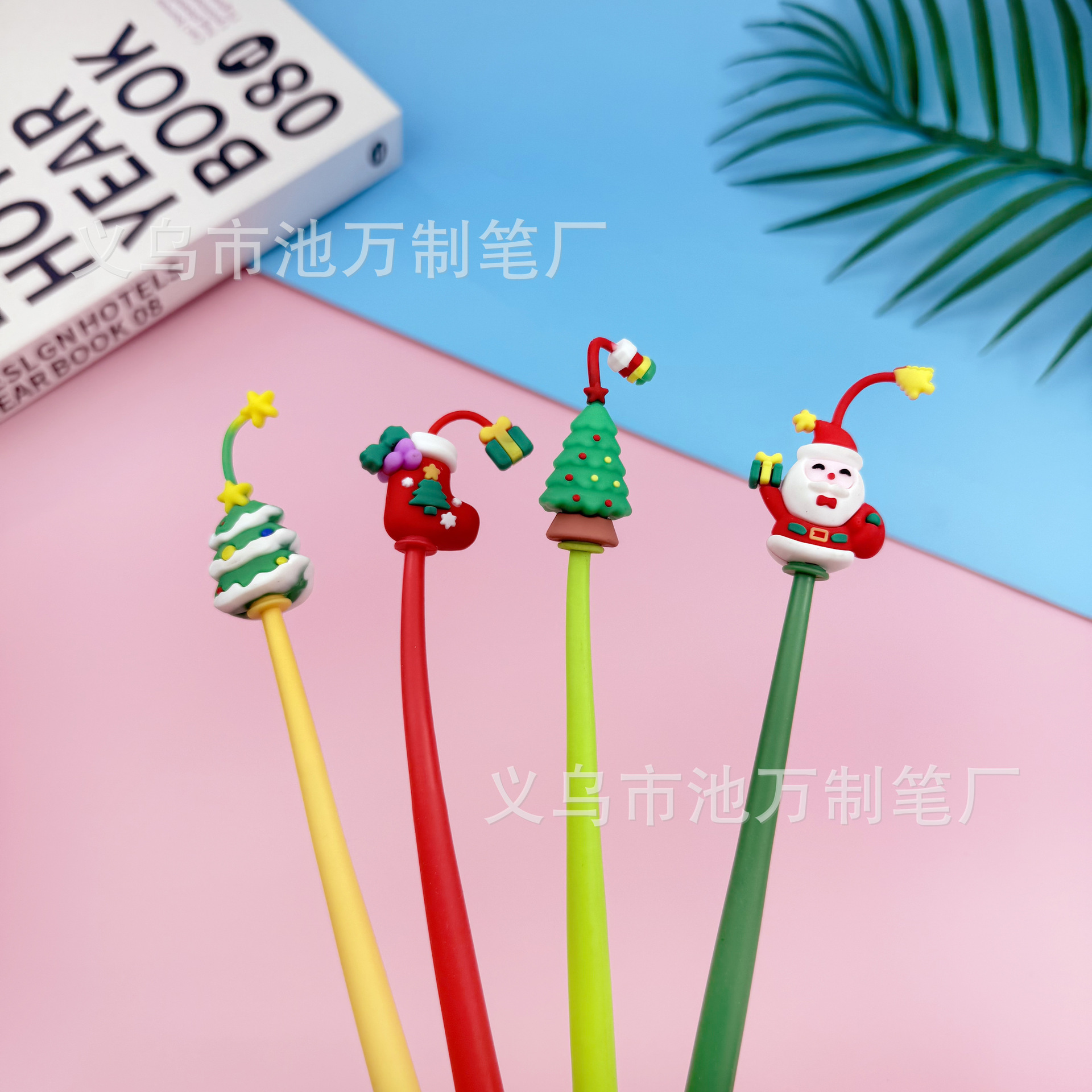 跨境摇摇笔圣诞节软胶系列圣诞树创意卡通造型黑色中性笔厂家批发