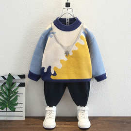 男童毛衣加绒加厚秋冬款儿童2025新款女童宝宝小童打底衫保暖