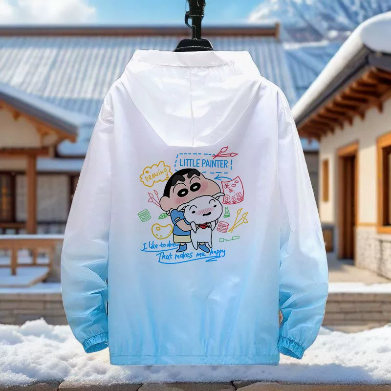Новая солнцезащитная одежда для мужчин и женщин Crayon Shin-chan с длинными рукавами, летняя тонкая синяя куртка с градиентом для пар, куртка ins