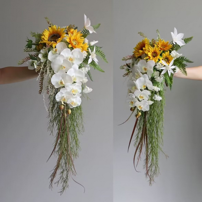 Nature style | 滝の手に持つ造花 |   花嫁のウェディングドレスの写真撮影の小道具ホームカウンタートップフラワーアート|undefined