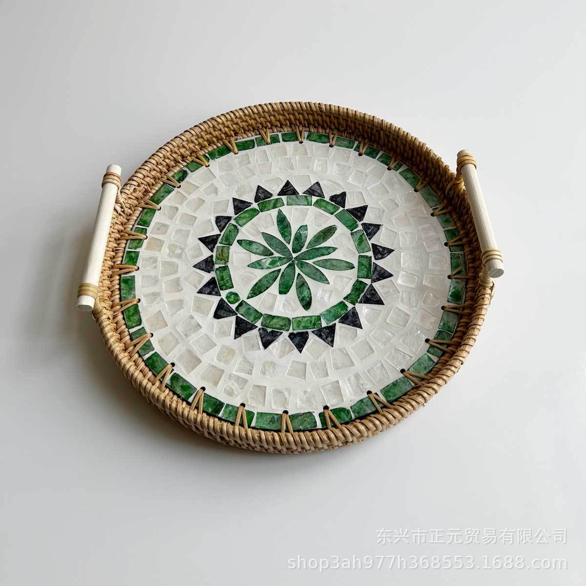 Vietnam ratán tejido Shell bandeja color Shell tejido merienda cesta de almacenamiento merienda bandeja fruta pan té bandeja