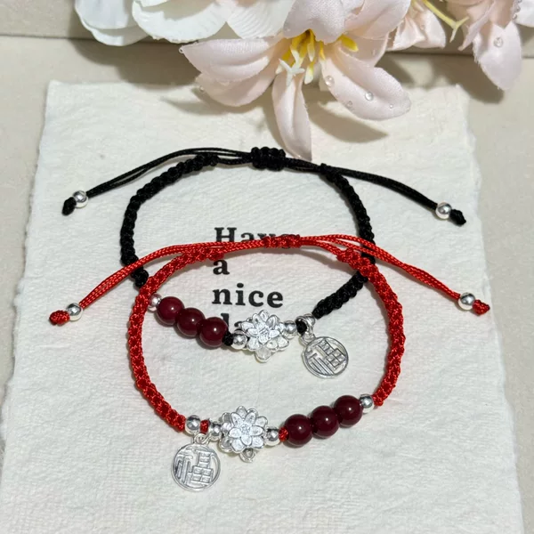 New Cinnabar Lotus Blessing Bracelet, Handmade High-Looking Couple Braided Bracelet, Bracelet for Girlfriend as a Gift