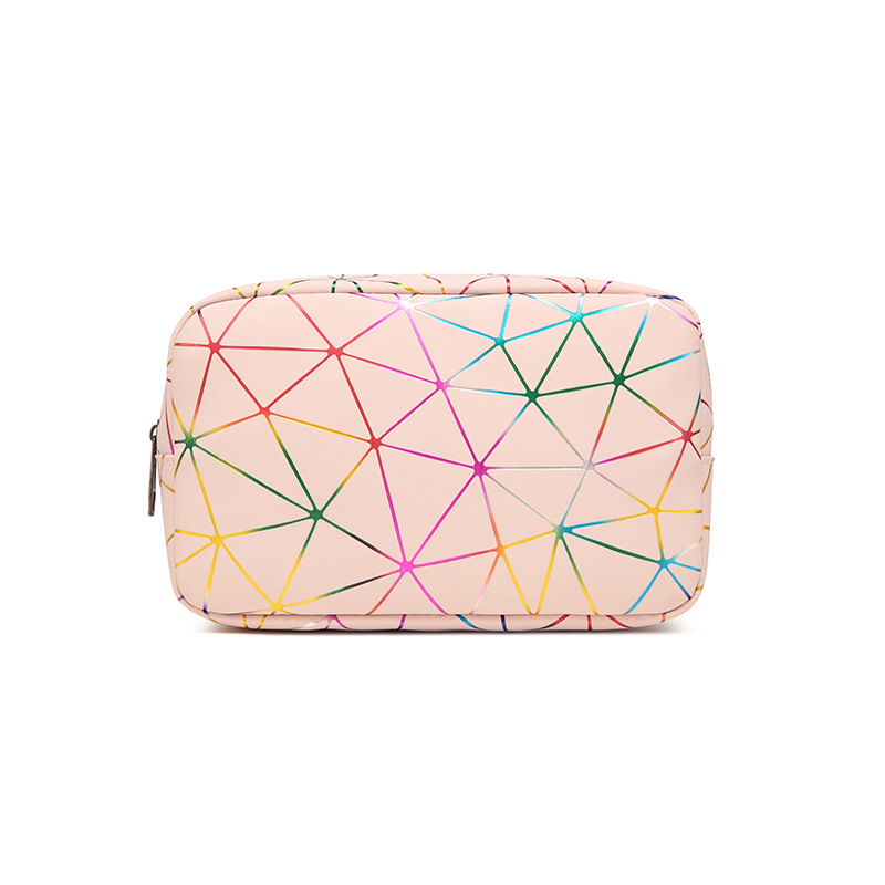 Nueva celebridad de Internet bolsa de cosméticos portátil de viaje de gran capacidad bolsa de almacenamiento impermeable pu Bolsa de Diamantes geométricos bolsa media