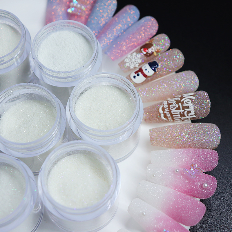 Winter nail art white tweed powder transparent glitter powder sugar powder 10ml canned nail glitter powder jewelry