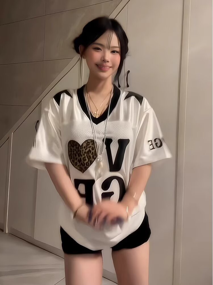 New V-neck Jersey American Style Sports Short Sleeve T-shirt Summer Loose Fit, Quick-dry, Cool Mesh_viptrois.com