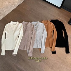 092103POLO领坑条修身内搭女早秋新款2025年套头针织打底叠穿上衣