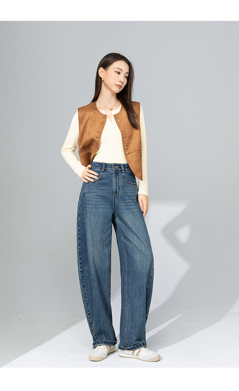 Quần jean nữ ống rộng cạp cao dáng rộng dáng nhỏ quần chuối lưỡi liềm — Màu xanh lam chi tiết 19