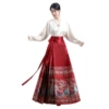 Red horse skirt + beige V-neck top
