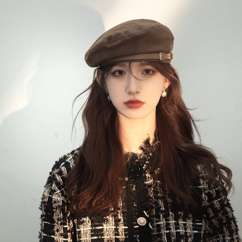 Gran Bretaña botón de cinturón boina nicho mujer de seda japonés retro boina inns red artista sombrero de moda