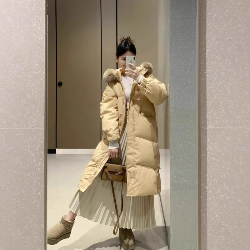 2026 Winter New Style Super Stylish Mid-Length down Cotton Jacket for Women, Korean Style Thick Cotton Coat with Large Fur Collar, Trendy Cotton Outerwear