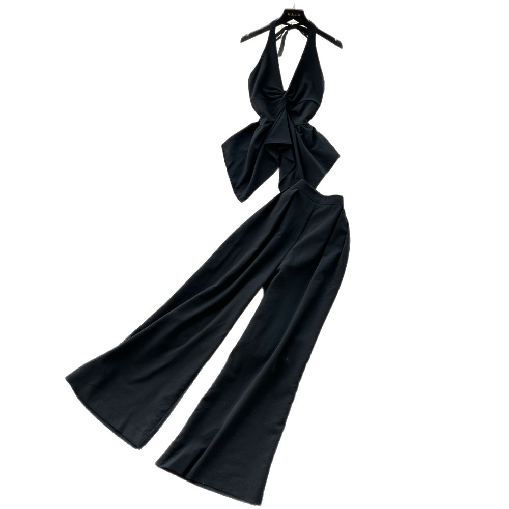Women's Luxury Commuter Style Halter Vest Wide Leg Pants Two Piece Set Slimming Stylish Backless Summer Outfit_ecoleips.com