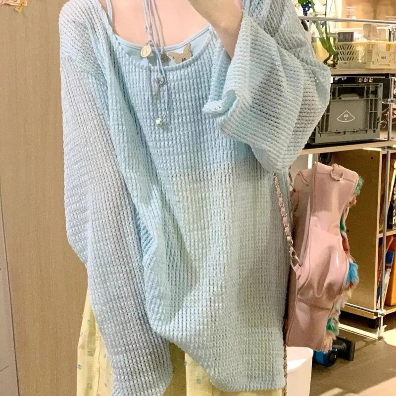 150kg Extra Large Size Sweet Hollow-Out Knit Sweater and Camisole Two-Piece Set for Women, Loose and Lazy Style Top 150kg Extra Large Size Sweet Hollow-Out Knit Sweater and Camisole Two-Piece Set for Women, Loose and Lazy Style Top