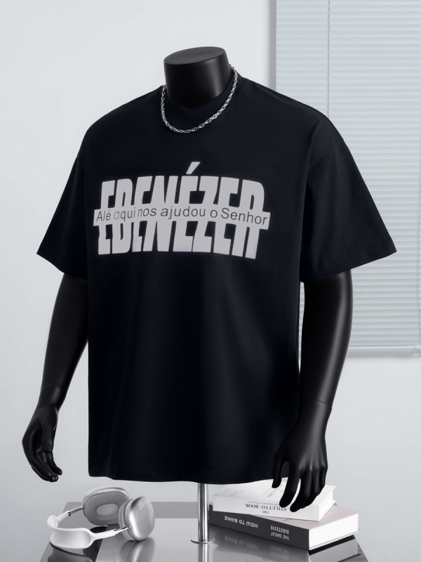 ニッチなメンズウェア、夏のアメリカンスタイルTシャツ、メンズヘビーウェイト半袖、シルバーレタリング、トレンディなカジュアルルーズフィット、インナーとしても使える半袖シャツ|undefined