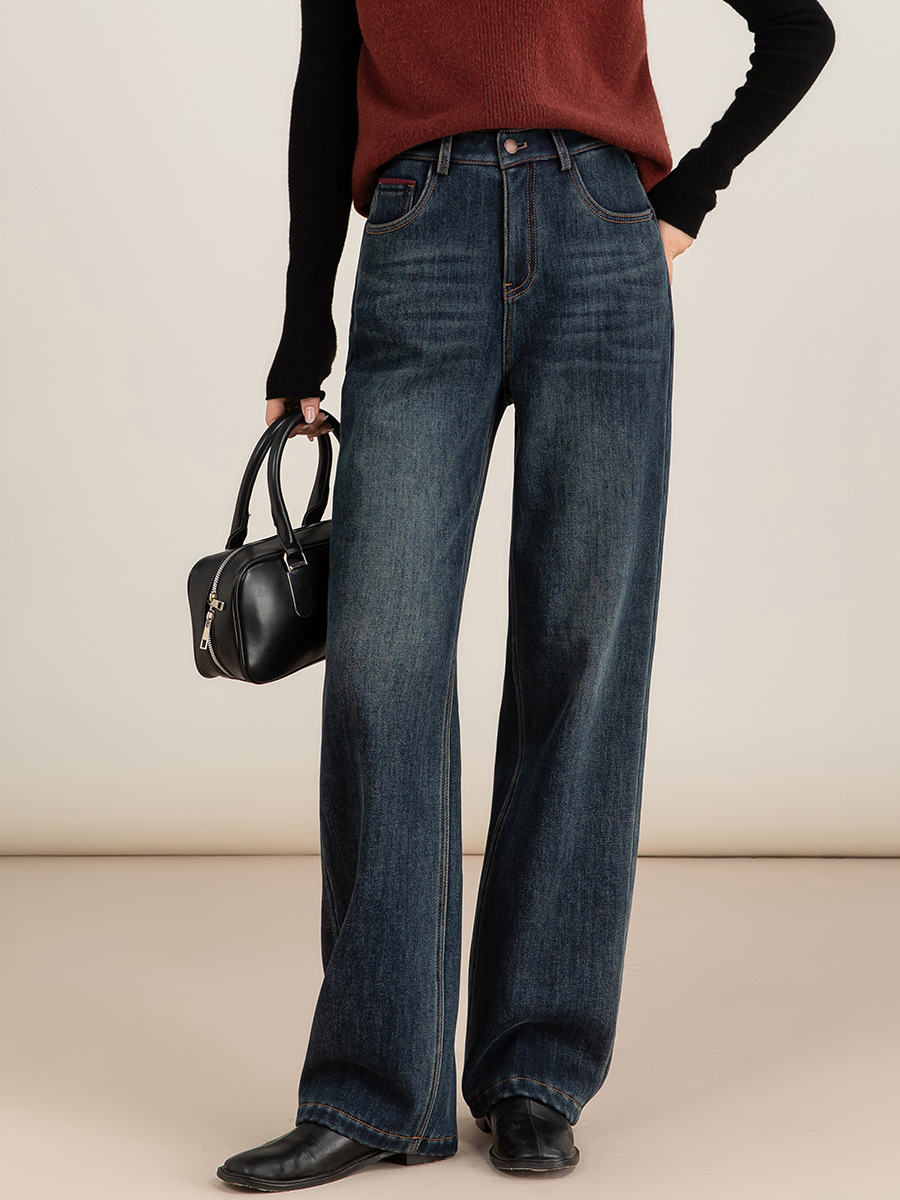 Quần jean nữ ống rộng dáng suông cổ điển — màu xanh denim