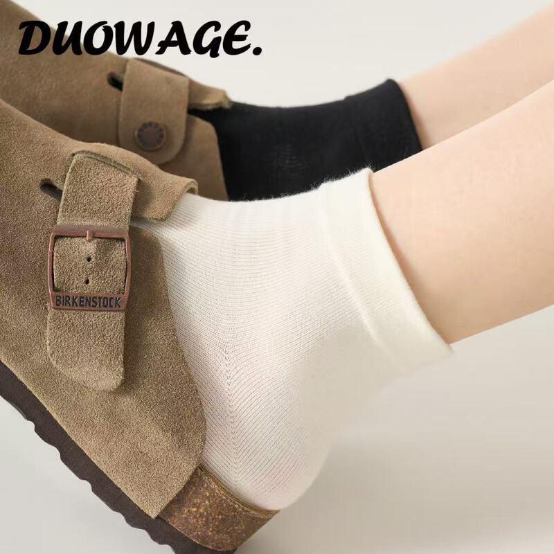 White socks women's short socks with small leather shoes summer cotton short tube boneless baby socks short black summer thin